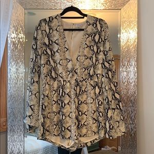 Tobi Snakeskin Long Sleeve Romper